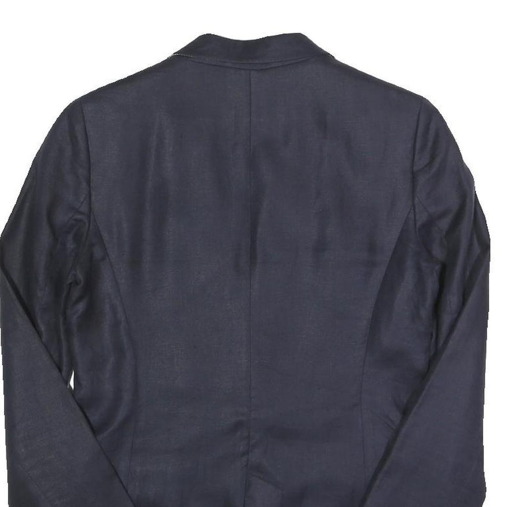 MASSIMO DUTTI Womens Navy Blue Blazer Jacket S Linen Blend Classic Tailored
