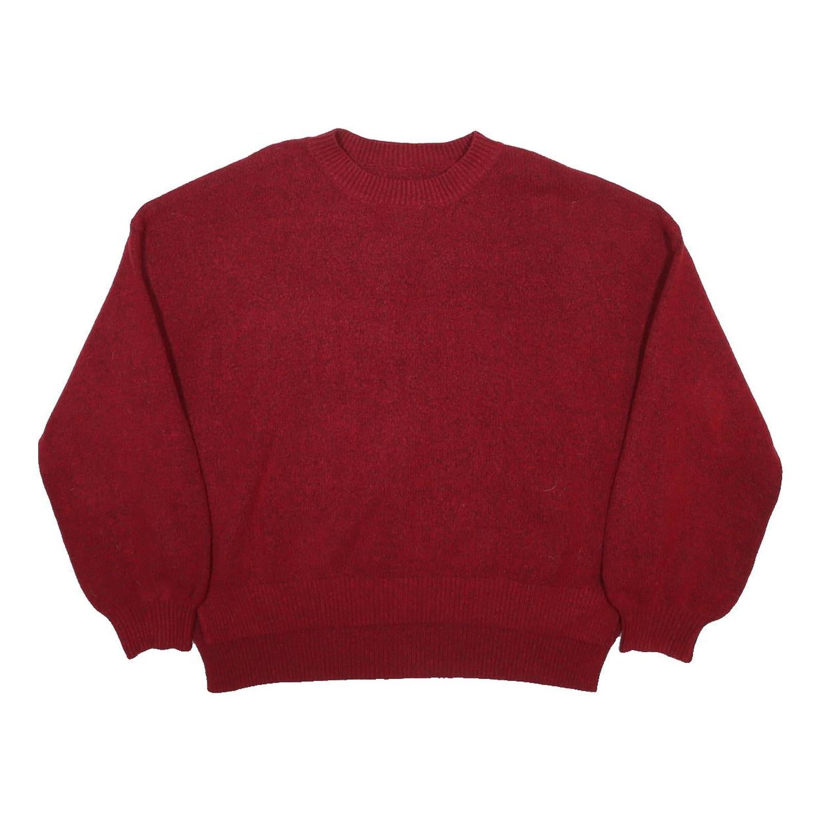 Womens Red Plain Pullover Jumper Crew Neck Basic Knit L Polyester Comfortable