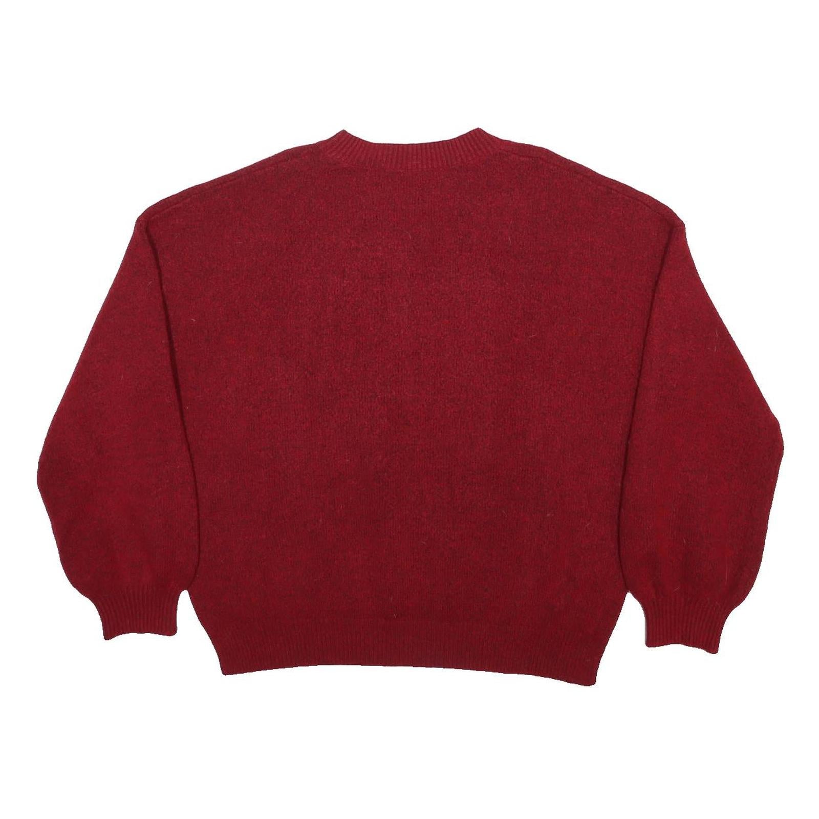 Womens Red Plain Pullover Jumper Crew Neck Basic Knit L Polyester Comfortable