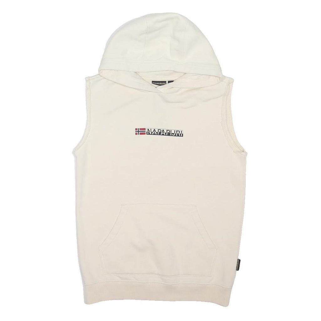 NAPAPIJRI Mens Cream Sleeveless Hoodie S Cotton Blend Casual Sleeveless Hooded