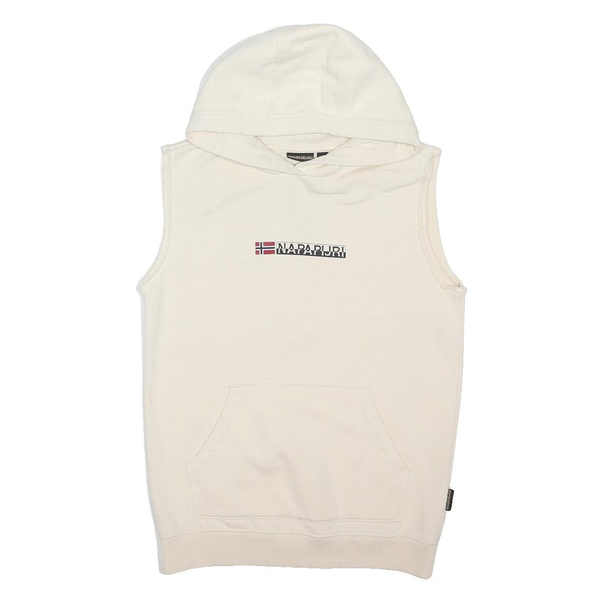 NAPAPIJRI Mens Cream Sleeveless Hoodie S Cotton Blend Casual Sleeveless Hooded