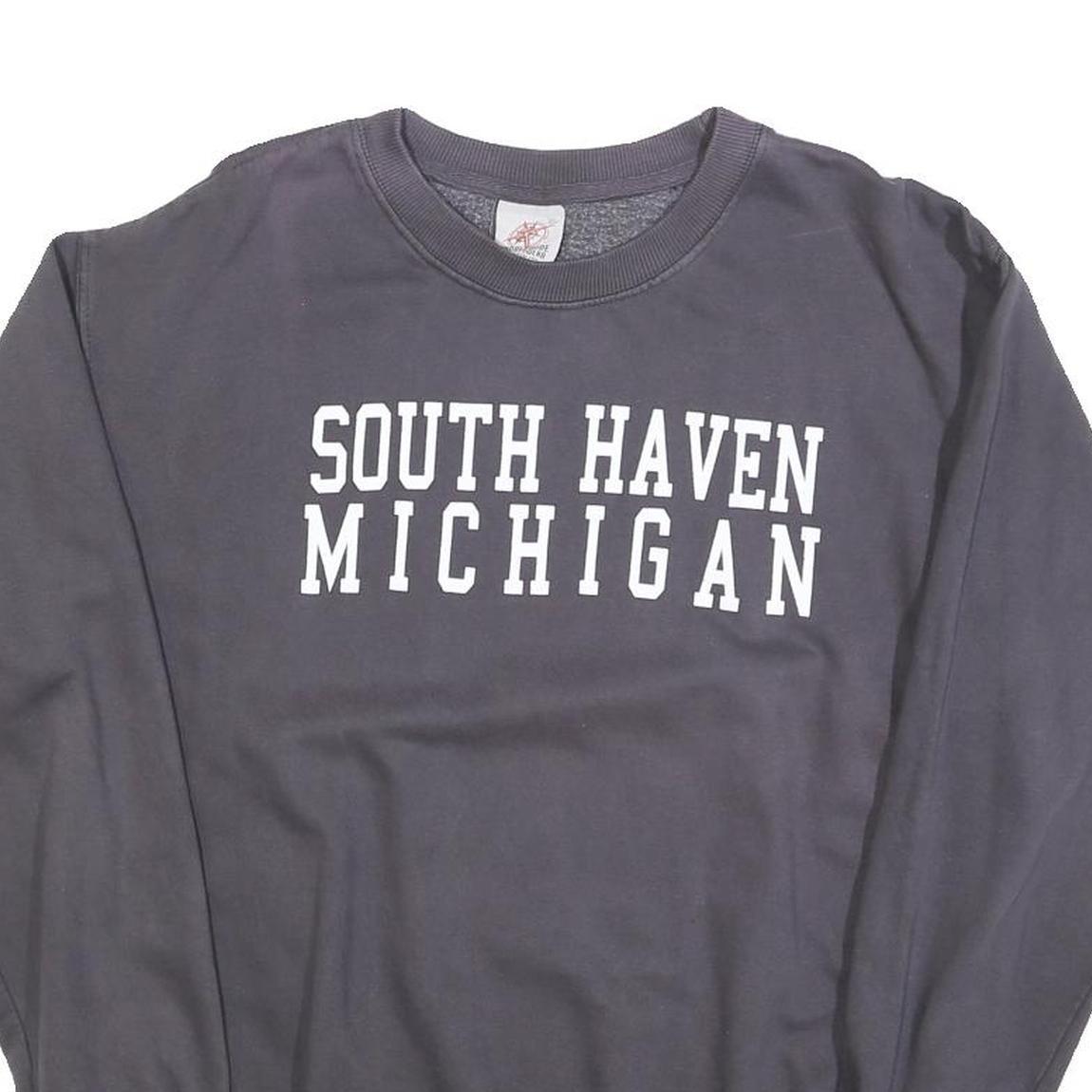 WORLDWIDE Mens Black South Haven Michigan Crew Neck M Cotton Blend Sweatshirt