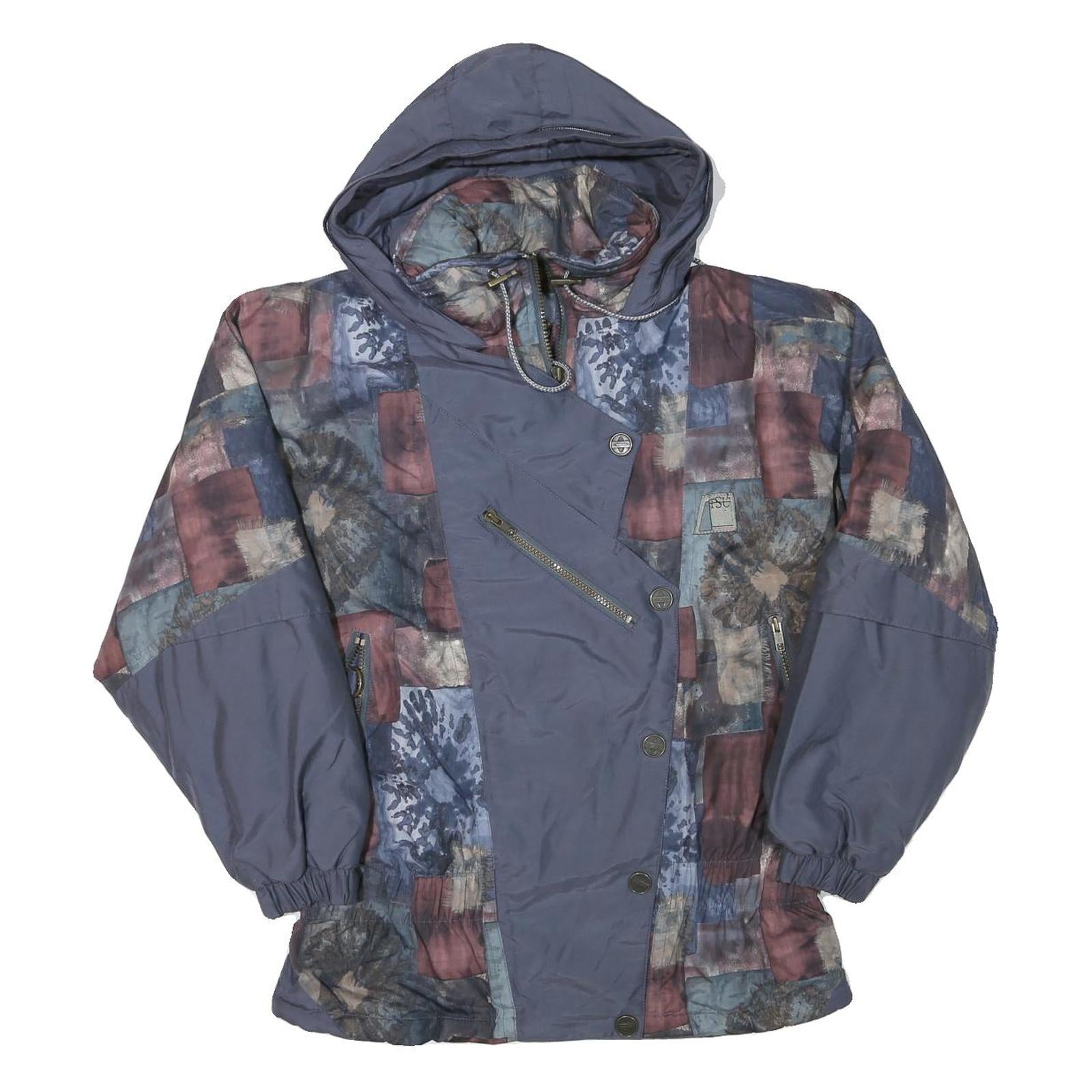 TSU Womens Blue & Multi Patchwork Polyester Blend Jacket M Zip Hooded