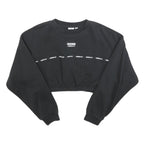 ADIDAS Womens Black Cropped Sweatshirt UK 14 Logo Print Cotton Blend Pullover