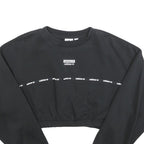ADIDAS Womens Black Cropped Sweatshirt UK 14 Logo Print Cotton Blend Pullover