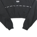ADIDAS Womens Black Cropped Sweatshirt UK 14 Logo Print Cotton Blend Pullover