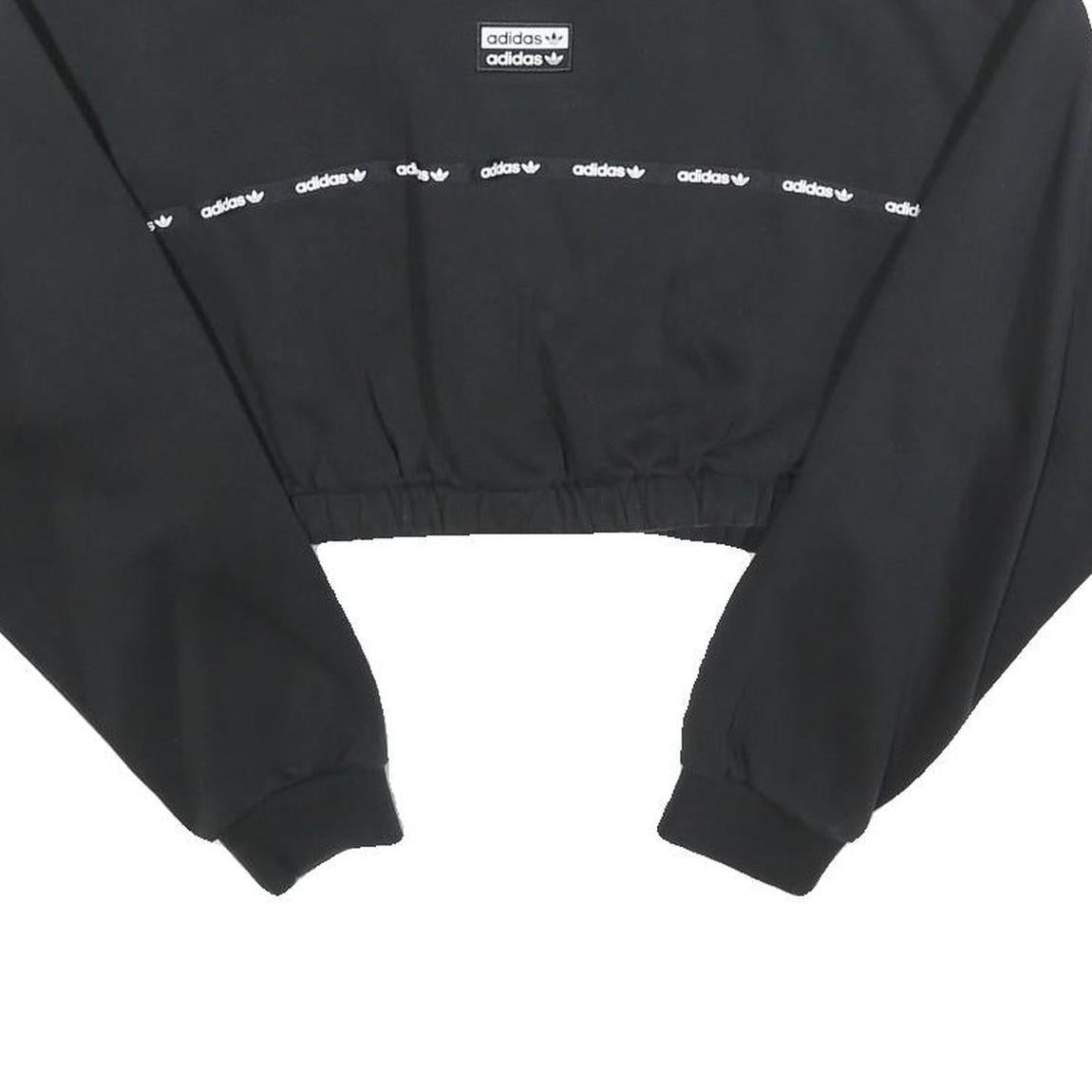 ADIDAS Womens Black Cropped Sweatshirt UK 14 Logo Print Cotton Blend Pullover