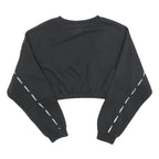 ADIDAS Womens Black Cropped Sweatshirt UK 14 Logo Print Cotton Blend Pullover
