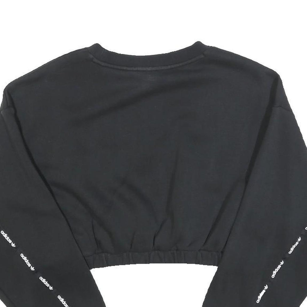 ADIDAS Womens Black Cropped Sweatshirt UK 14 Logo Print Cotton Blend Pullover