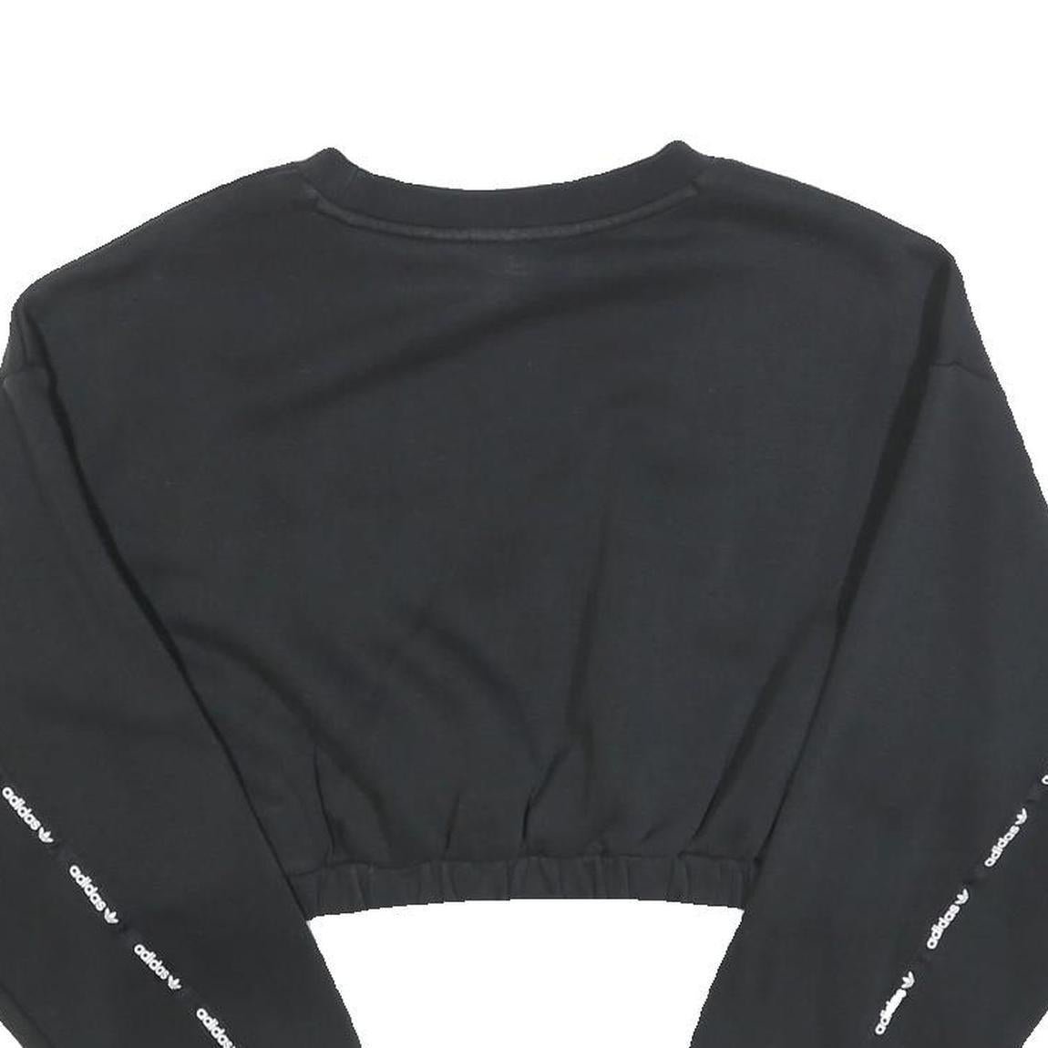 ADIDAS Womens Black Cropped Sweatshirt UK 14 Logo Print Cotton Blend Pullover