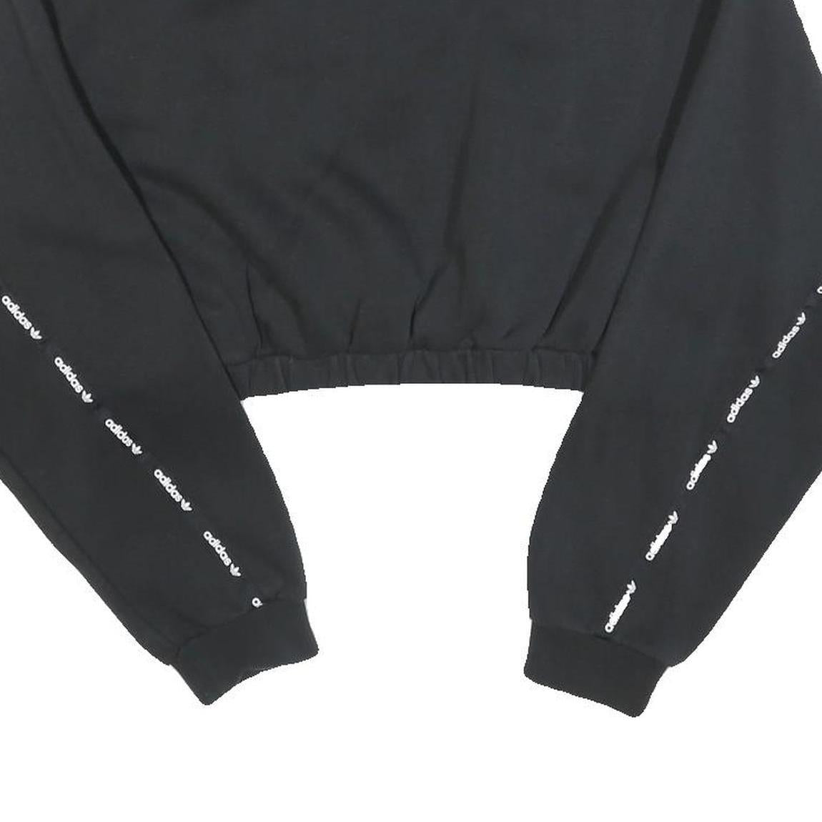 ADIDAS Womens Black Cropped Sweatshirt UK 14 Logo Print Cotton Blend Pullover