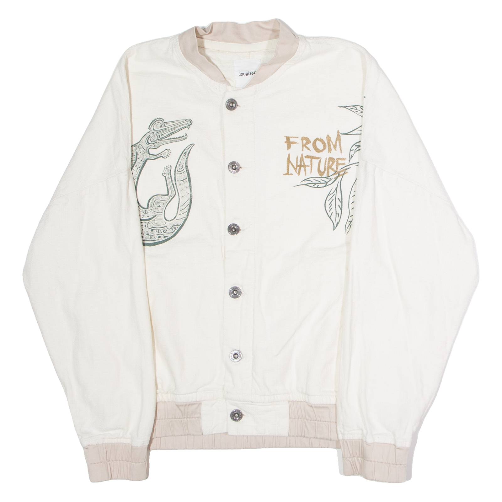 DESIGUAL From Nature Mens Bomber Jacket Cream Canvas M