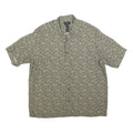 CLAIBORNE Mens Green Patterned Cotton Blend Shirt L Short Sleeve Casual