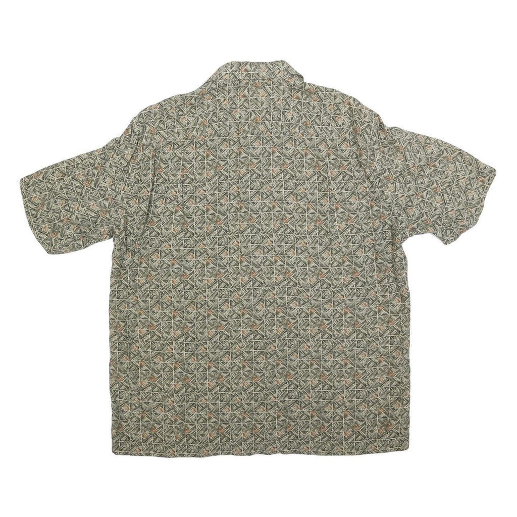CLAIBORNE Mens Green Patterned Cotton Blend Shirt L Short Sleeve Casual