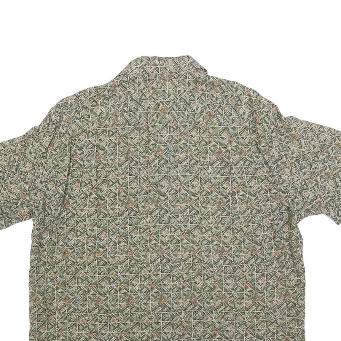 CLAIBORNE Mens Green Patterned Cotton Blend Shirt L Short Sleeve Casual