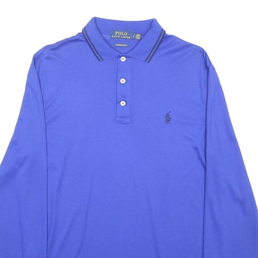 POLO RALPH LAUREN Mens Blue Long Sleeve Plain Polo Shirt S Cotton Blend