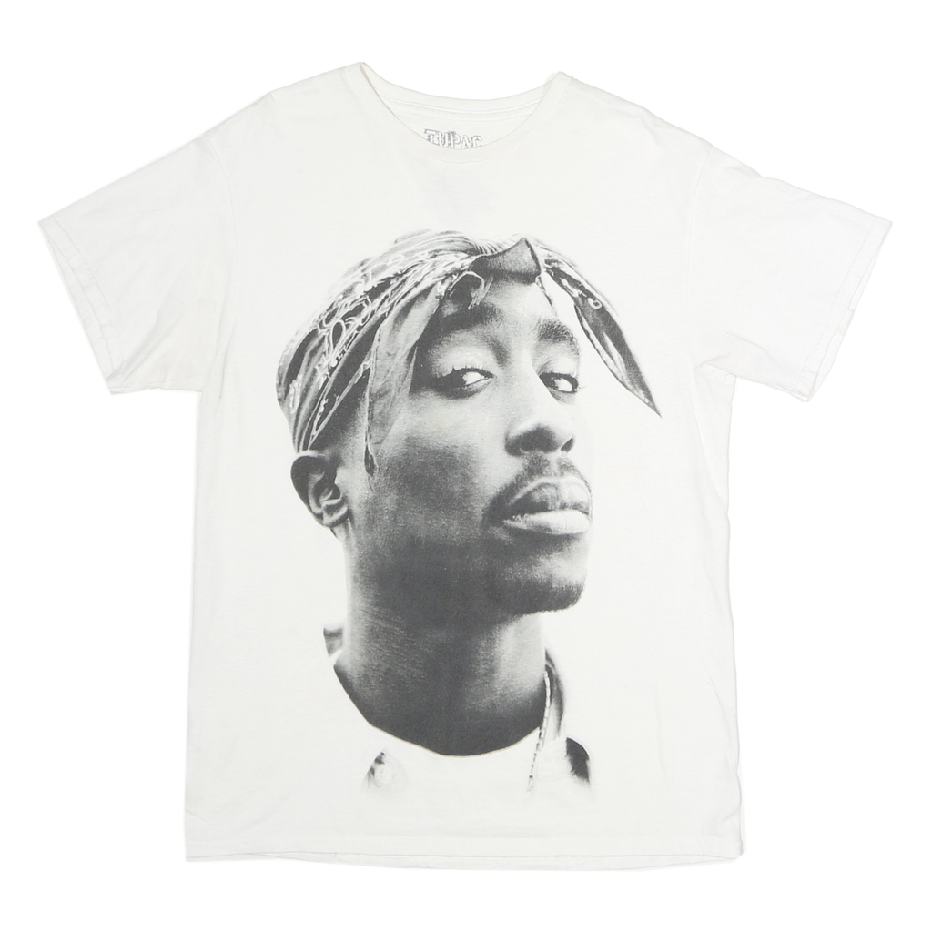 TUPAC Mens White Graphic T-Shirt M Short Sleeve Crew Neck Cotton Comfort