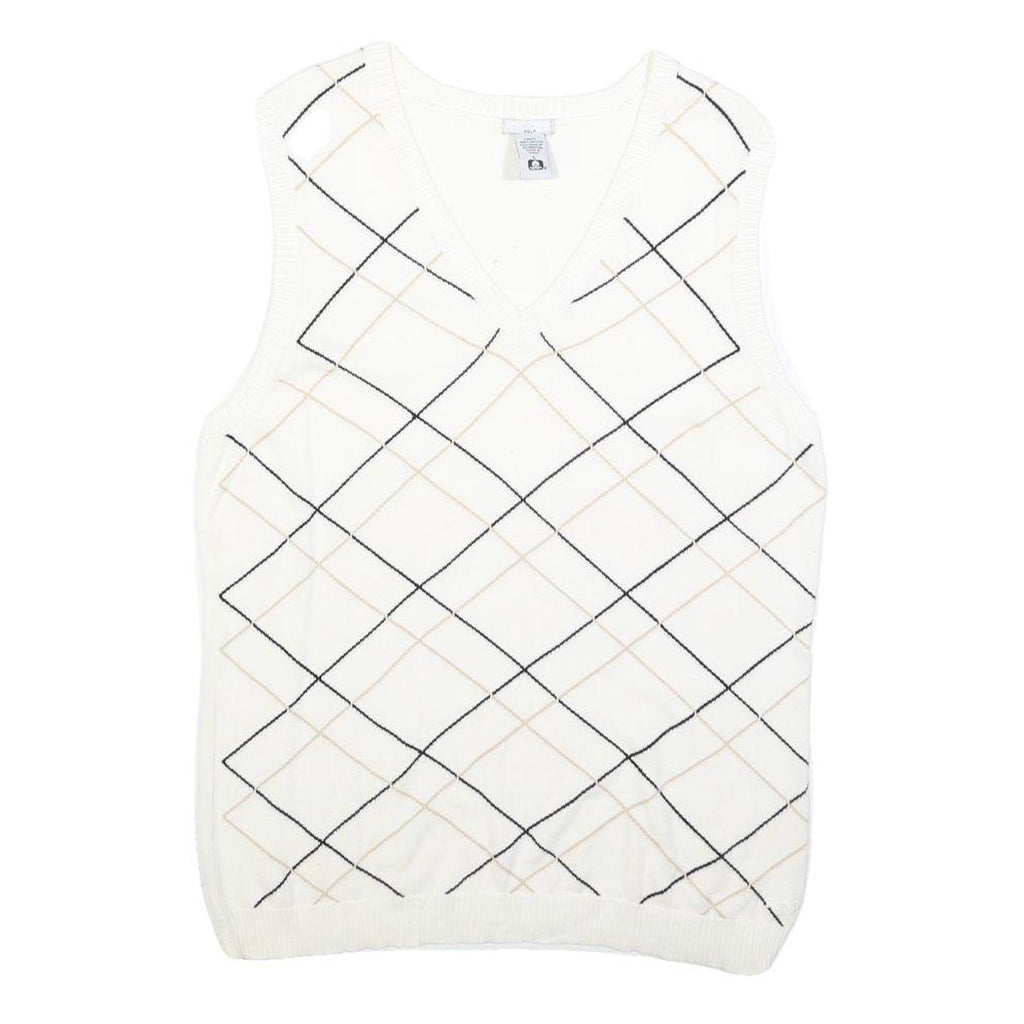 IZOD Womens White Sleeveless Patterned V Neck Basic Knit Jumper L Cotton