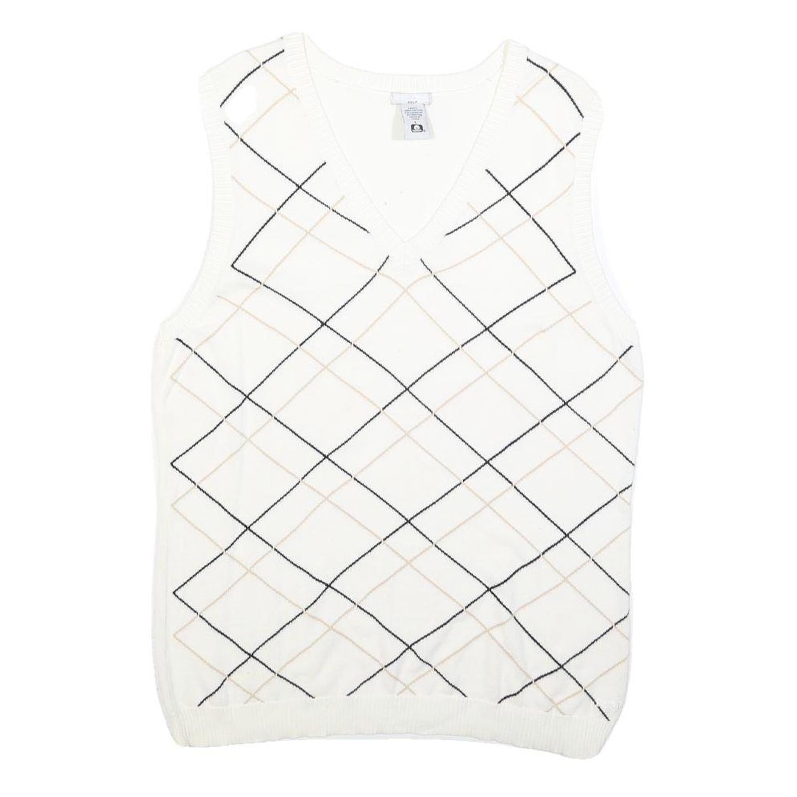 IZOD Womens White Sleeveless Patterned V Neck Basic Knit Jumper L Cotton