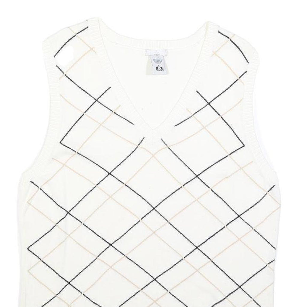 IZOD Womens White Sleeveless Patterned V Neck Basic Knit Jumper L Cotton