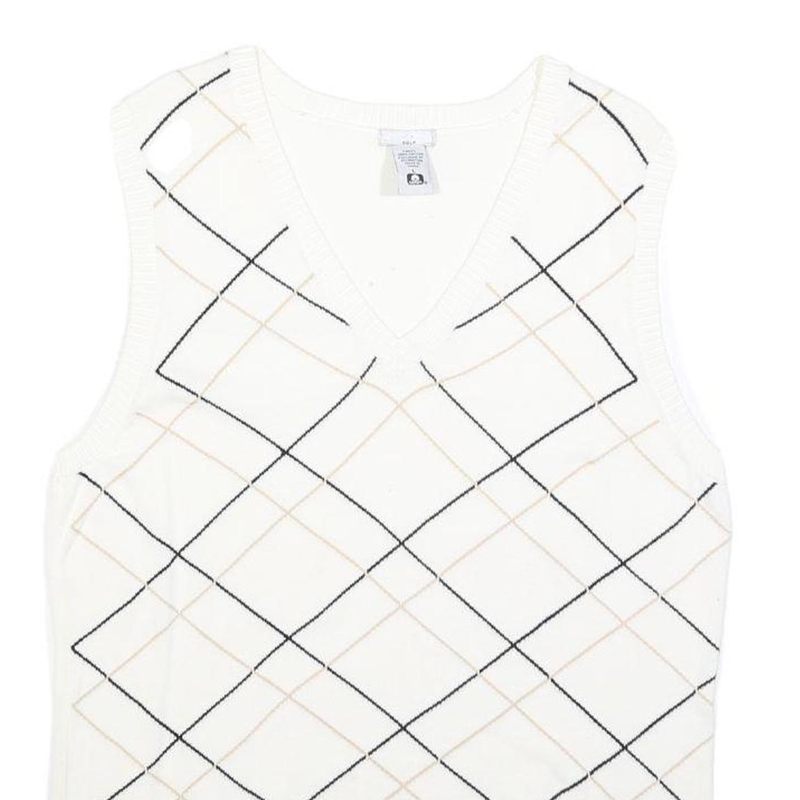 IZOD Womens White Sleeveless Patterned V Neck Basic Knit Jumper L Cotton