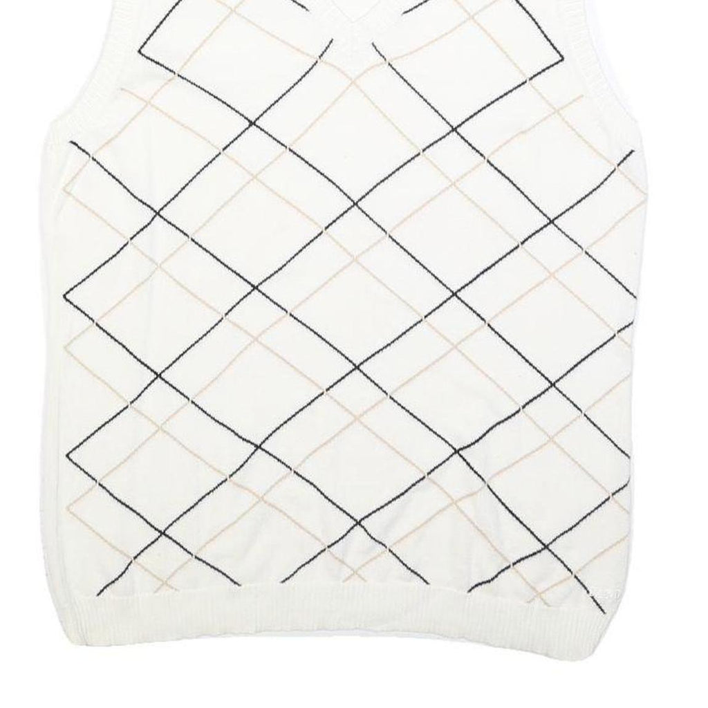 IZOD Womens White Sleeveless Patterned V Neck Basic Knit Jumper L Cotton