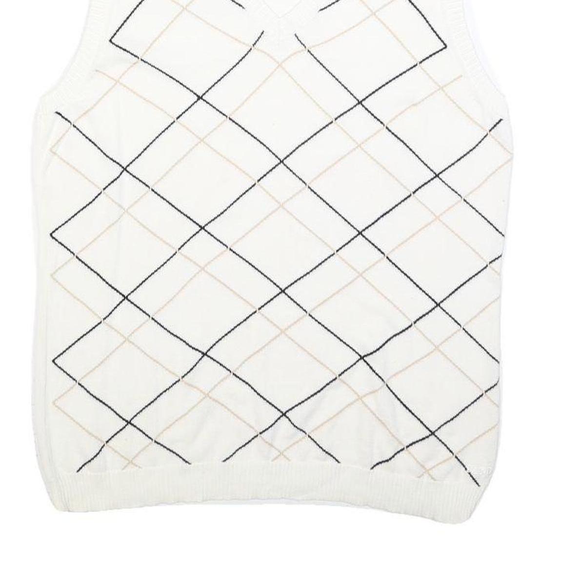 IZOD Womens White Sleeveless Patterned V Neck Basic Knit Jumper L Cotton