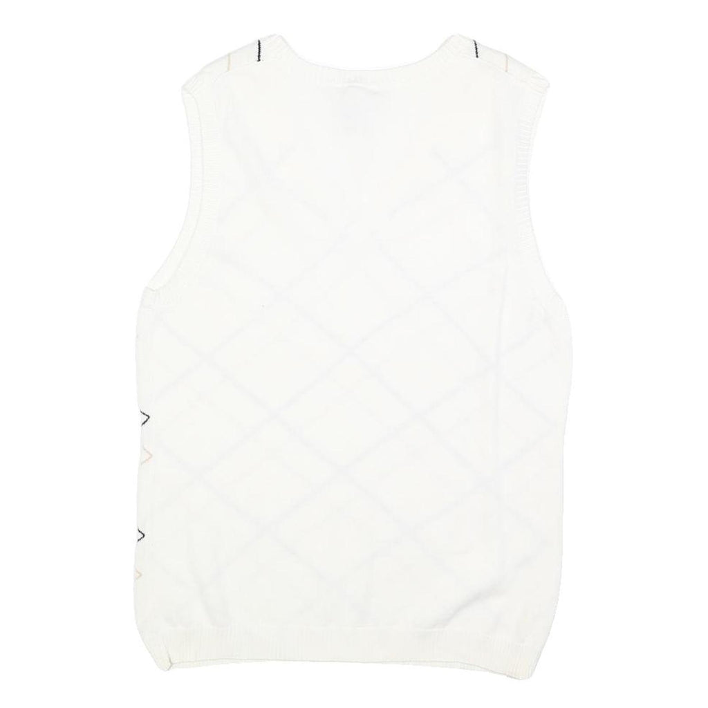 IZOD Womens White Sleeveless Patterned V Neck Basic Knit Jumper L Cotton