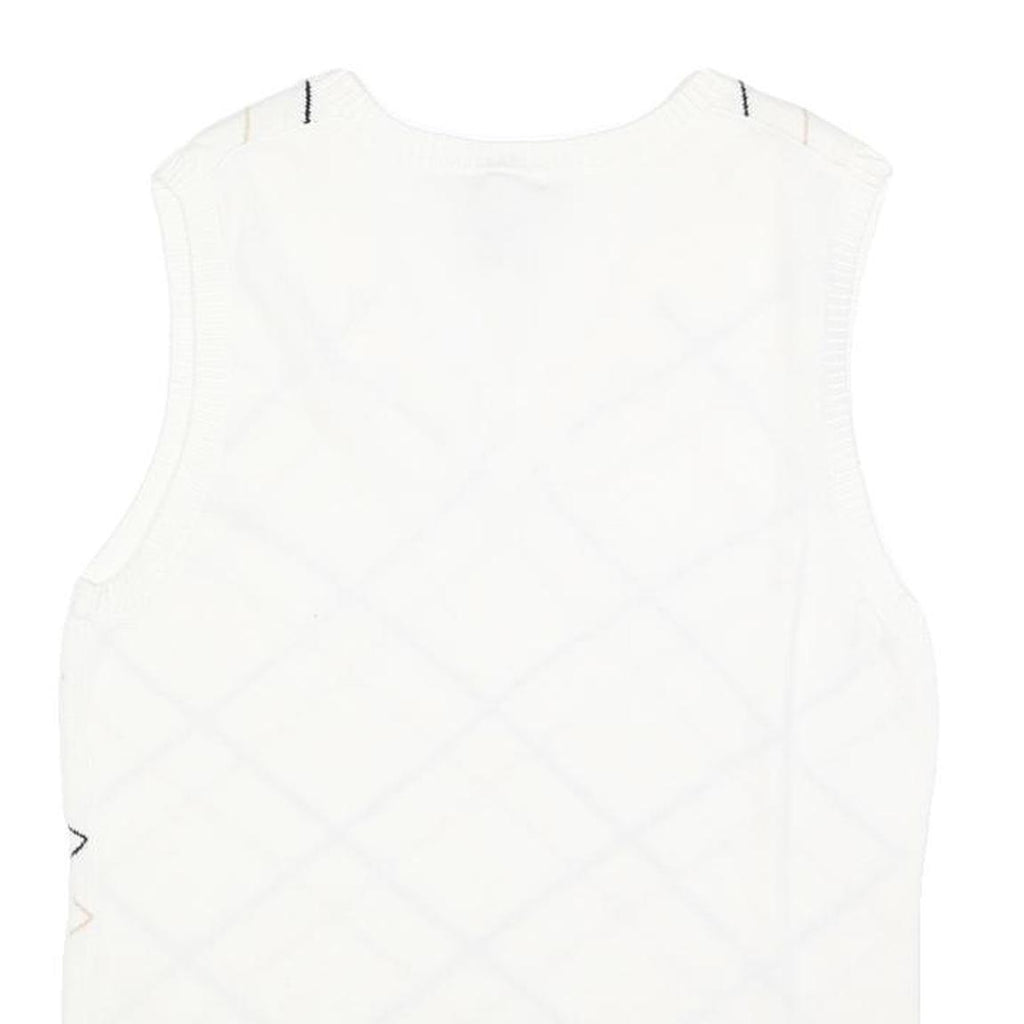 IZOD Womens White Sleeveless Patterned V Neck Basic Knit Jumper L Cotton