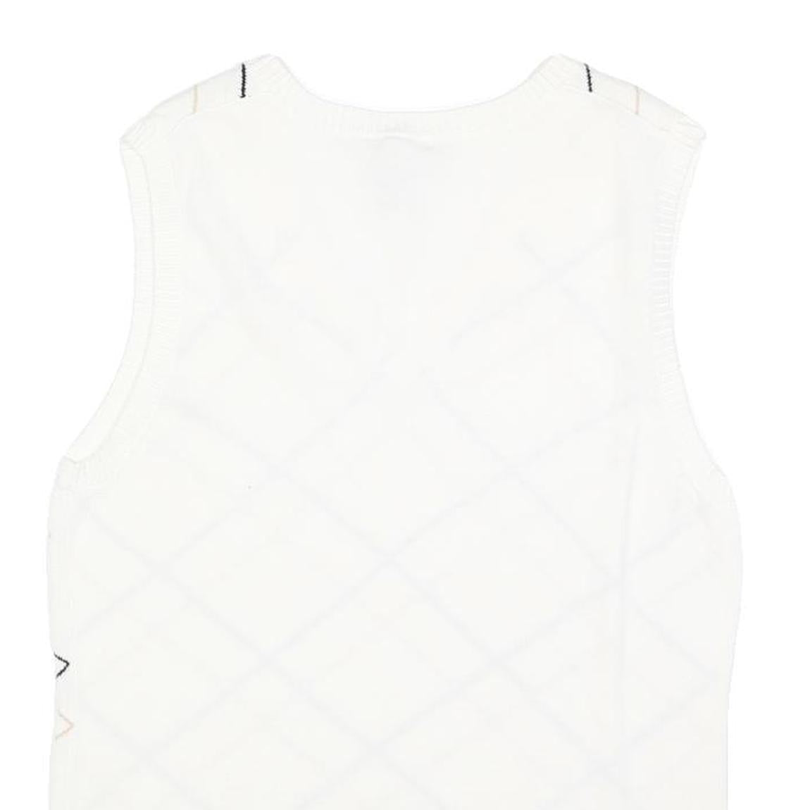 IZOD Womens White Sleeveless Patterned V Neck Basic Knit Jumper L Cotton