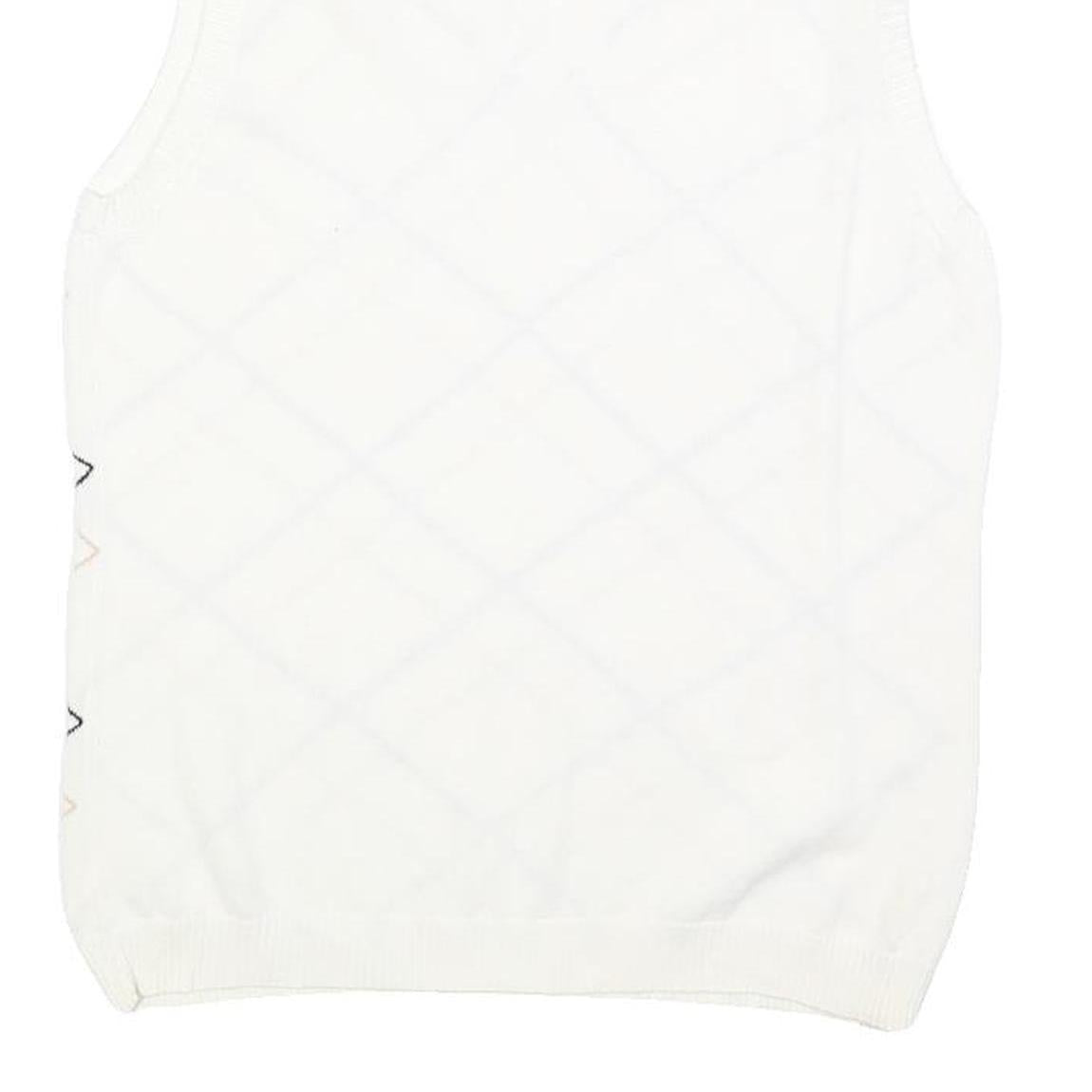 IZOD Womens White Sleeveless Patterned V Neck Basic Knit Jumper L Cotton