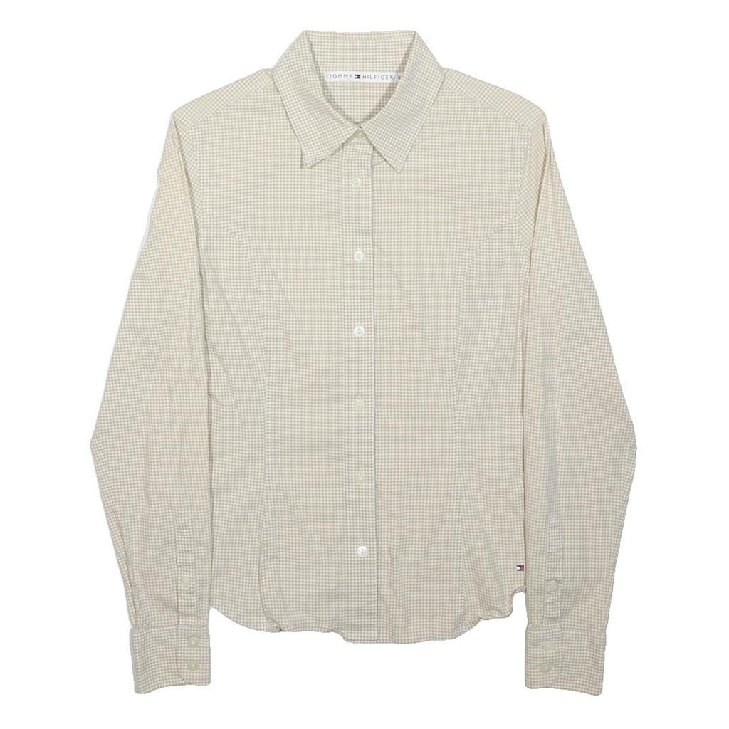 TOMMY HILFIGER Womens Beige Checked Shirt UK 6 Classic Fit Button Down Cotton