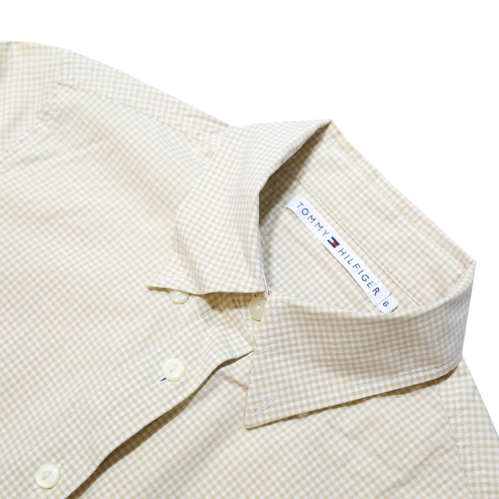 TOMMY HILFIGER Womens Beige Checked Shirt UK 6 Classic Fit Button Down Cotton