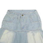ROMWE Womens Blue Denim Pleated Mini Skirt Cotton XS Frayed Hem Casual
