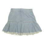ROMWE Womens Blue Denim Pleated Mini Skirt Cotton XS Frayed Hem Casual