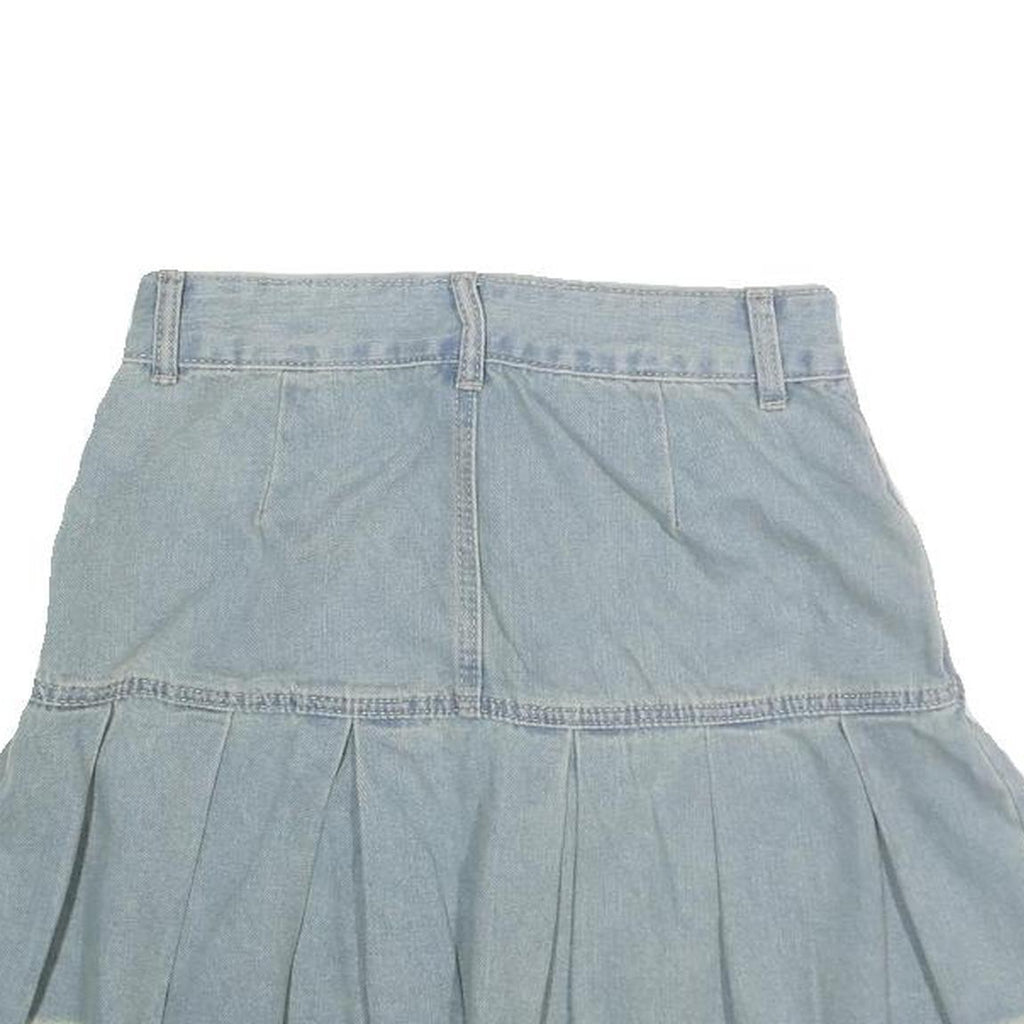 ROMWE Womens Blue Denim Pleated Mini Skirt Cotton XS Frayed Hem Casual