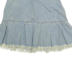 ROMWE Womens Blue Denim Pleated Mini Skirt Cotton XS Frayed Hem Casual