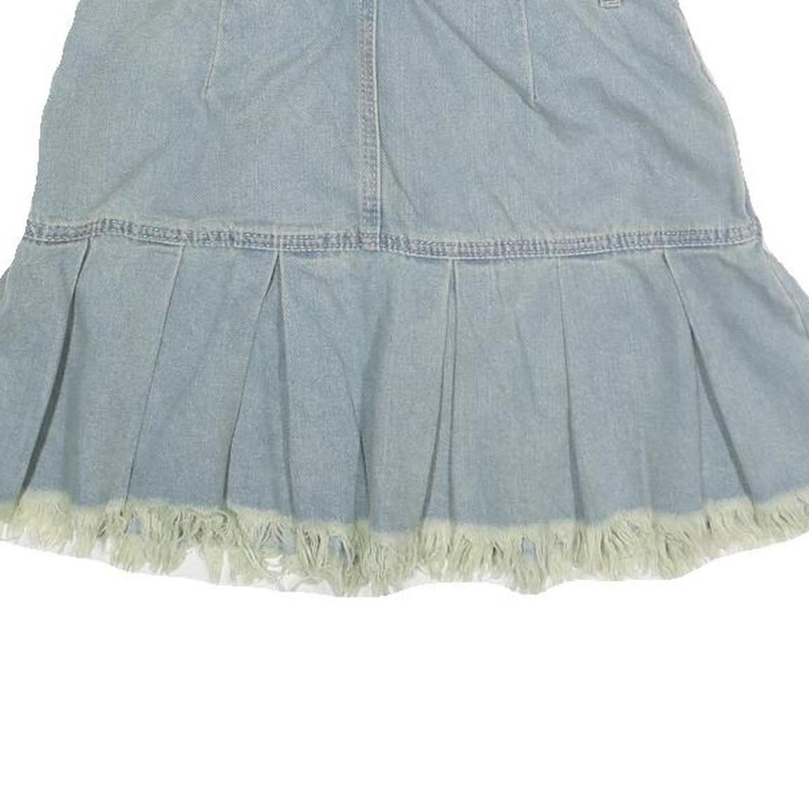 ROMWE Womens Blue Denim Pleated Mini Skirt Cotton XS Frayed Hem Casual