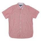TOMMY HILFIGER Mens Red & White Striped Shirt M Casual Button Down Cotton Blend