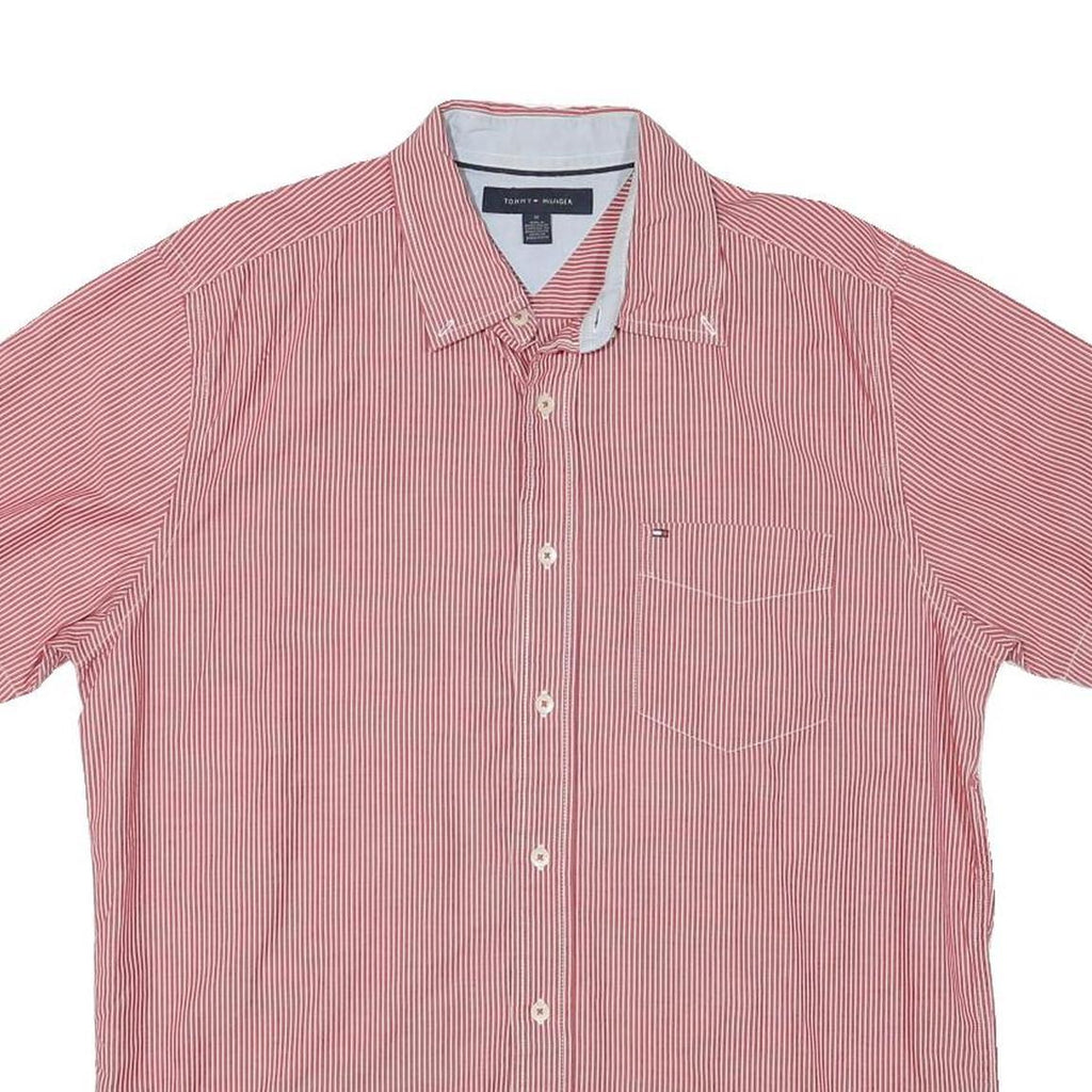 TOMMY HILFIGER Mens Red & White Striped Shirt M Casual Button Down Cotton Blend