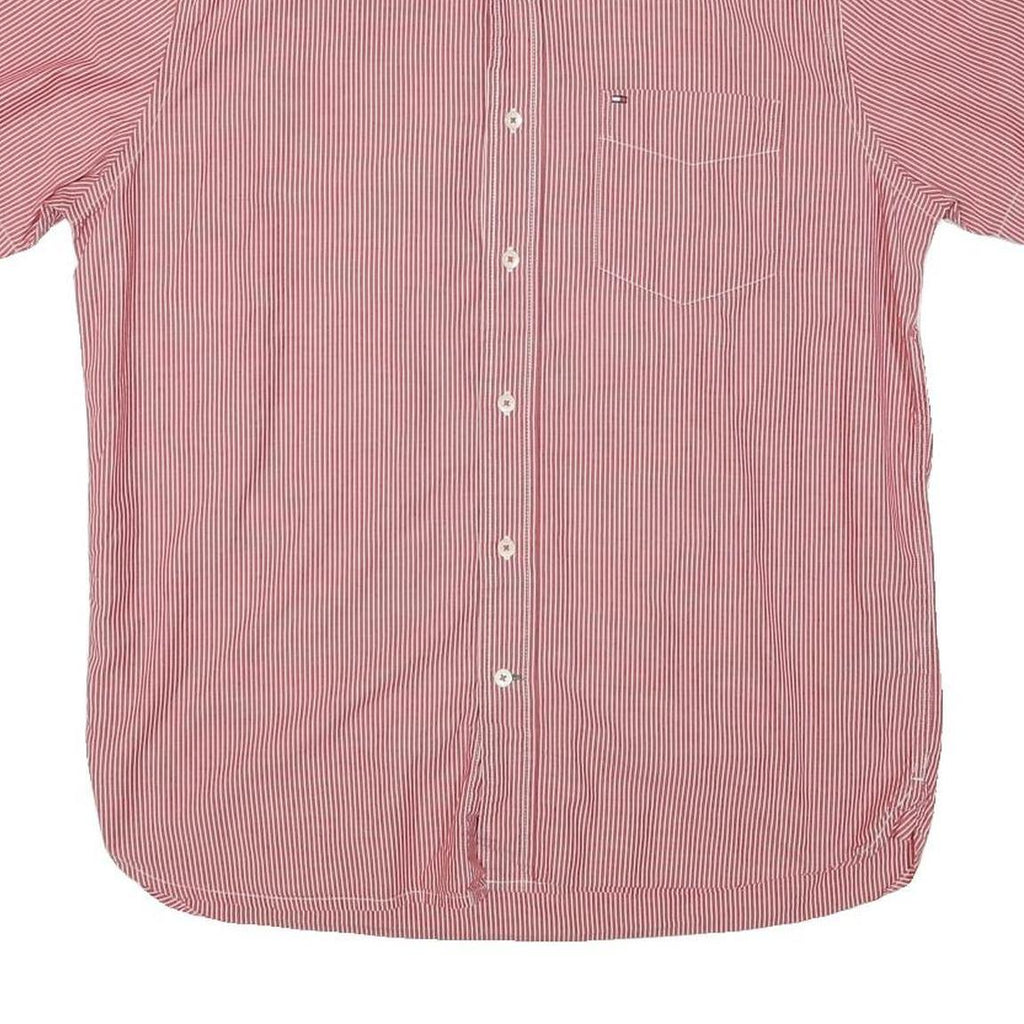 TOMMY HILFIGER Mens Red & White Striped Shirt M Casual Button Down Cotton Blend