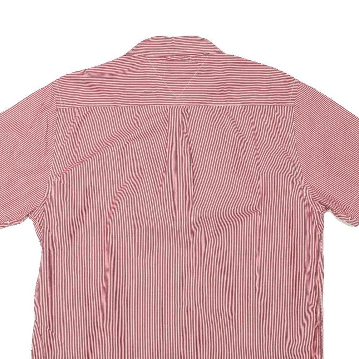 TOMMY HILFIGER Mens Red & White Striped Shirt M Casual Button Down Cotton Blend