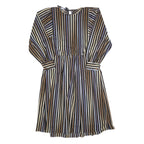 Womens Black Brown Blue Striped Day Dress Polyester Blend Long Sleeve Knee
