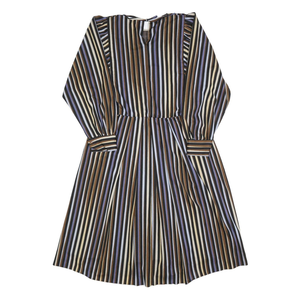Womens Black Brown Blue Striped Day Dress Polyester Blend Long Sleeve Knee