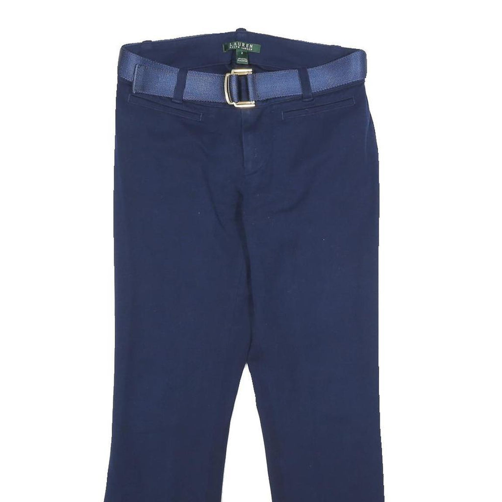 LAUREN RALPH LAUREN Womens Navy Cotton Blend Regular Fit Straight Leg Trousers