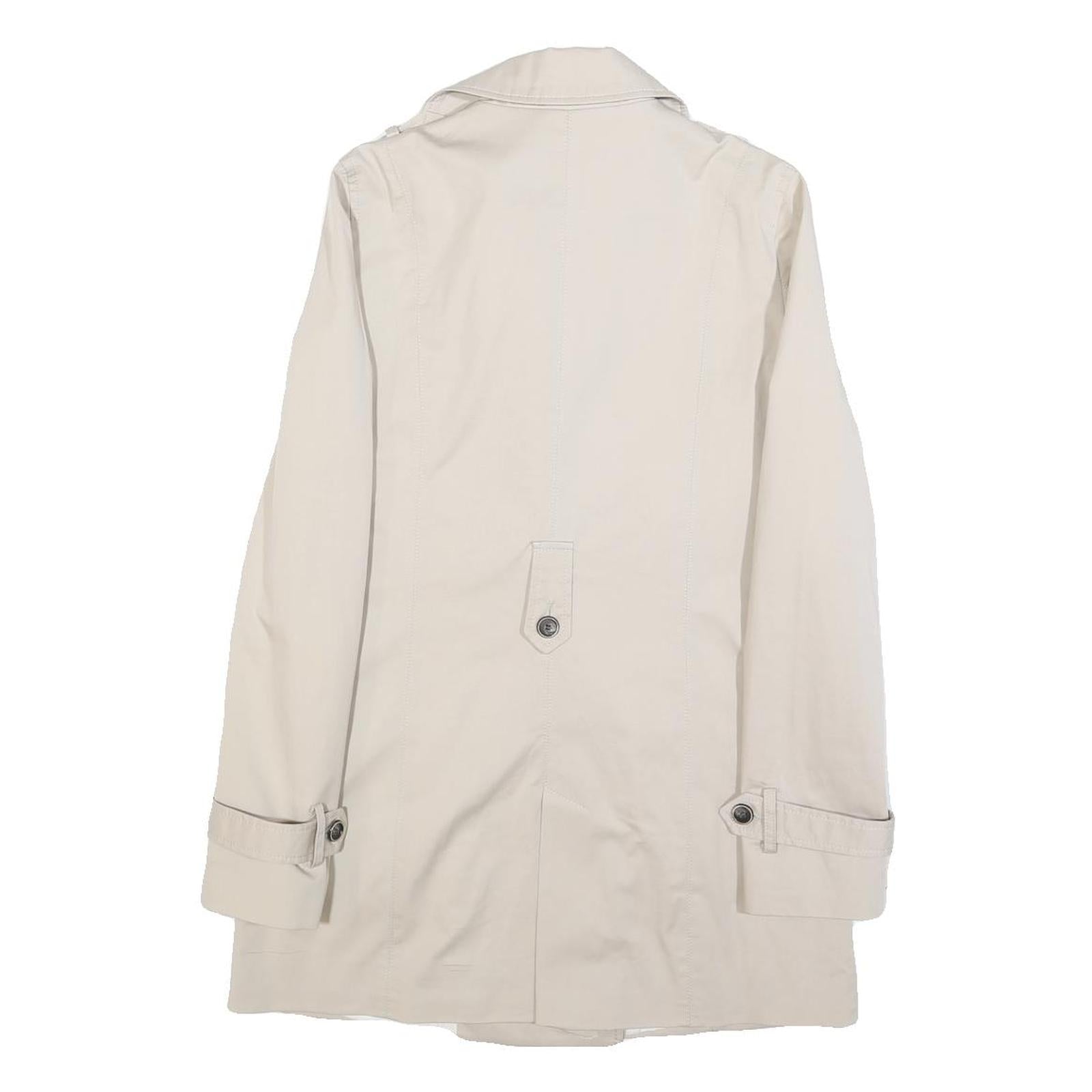 ZARA Womens Cream Button Cotton Blend Trench Jacket S Lightweight Classic