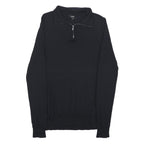 REISS Mens Black Wool Plain Pullover Zip Neck Basic Knit S Smart Casual Jumper