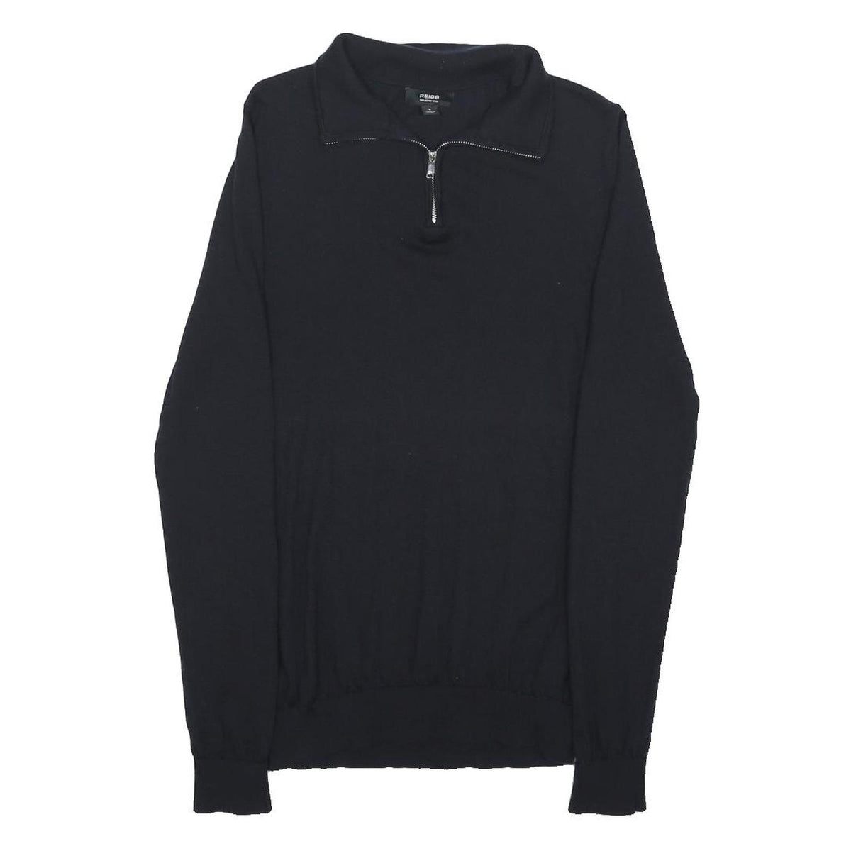 REISS Mens Black Wool Plain Pullover Zip Neck Basic Knit S Smart Casual Jumper