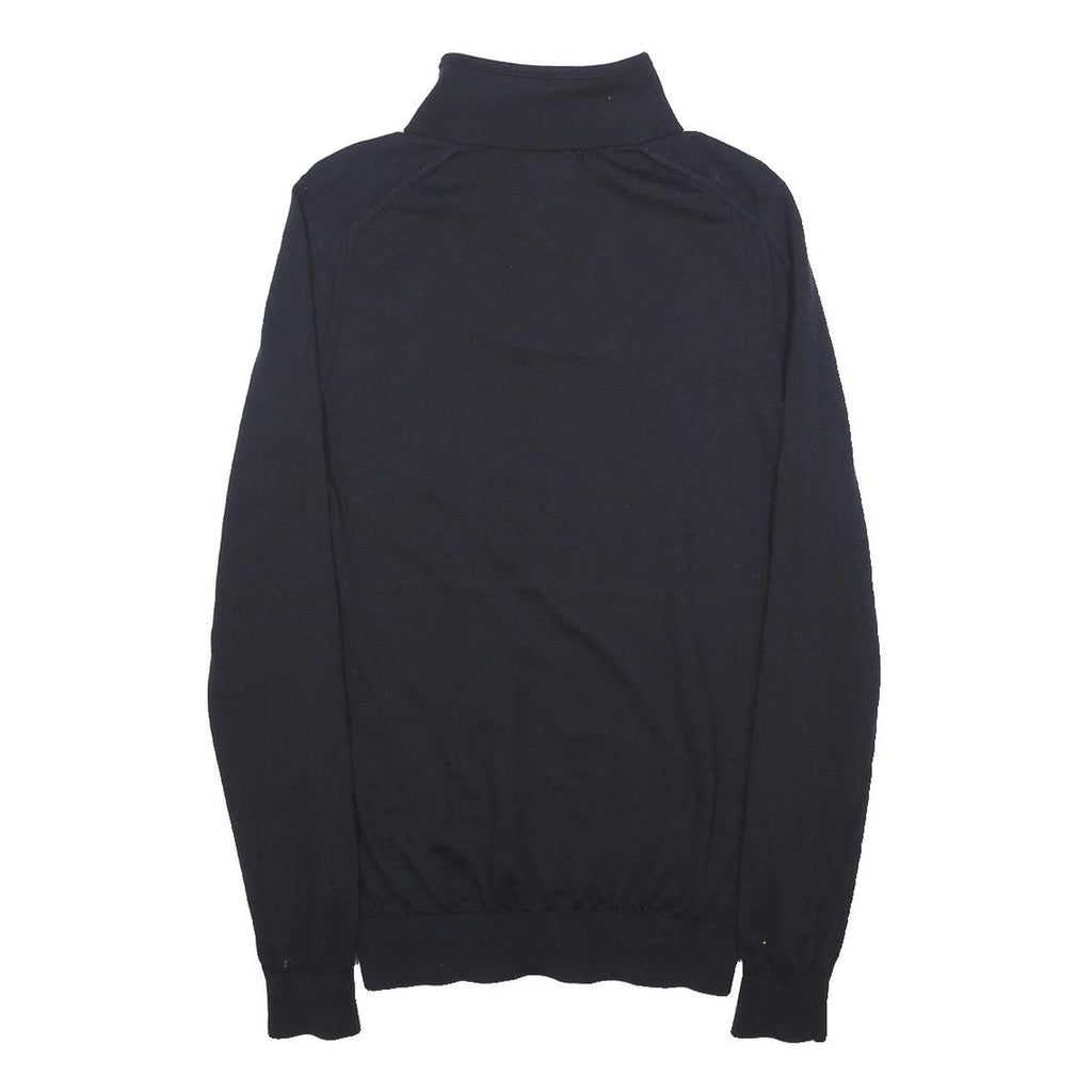 REISS Mens Black Wool Plain Pullover Zip Neck Basic Knit S Smart Casual Jumper