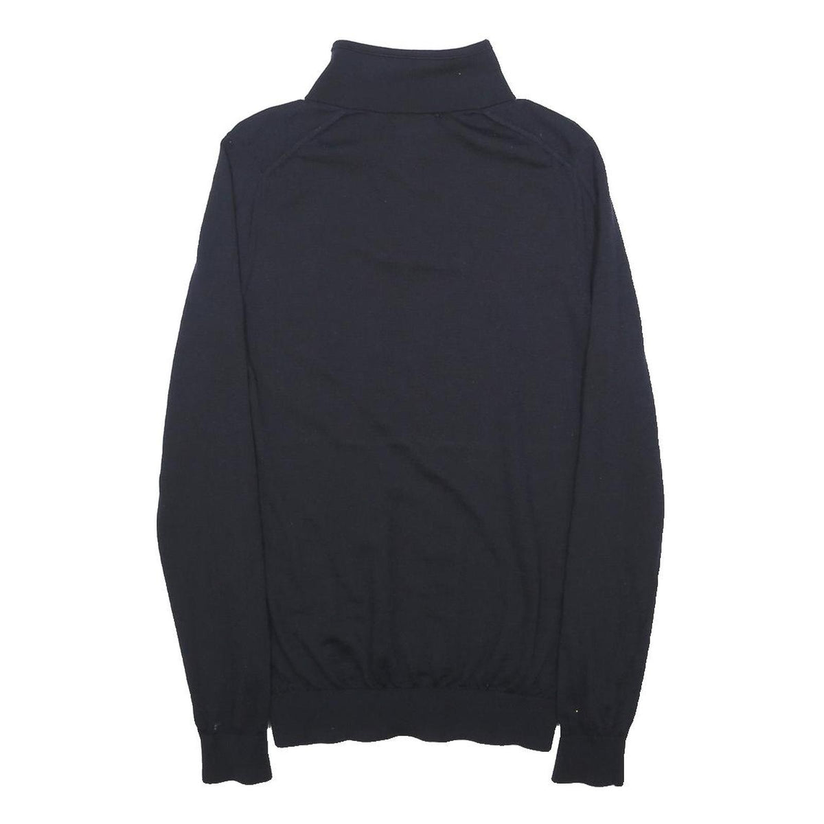REISS Mens Black Wool Plain Pullover Zip Neck Basic Knit S Smart Casual Jumper